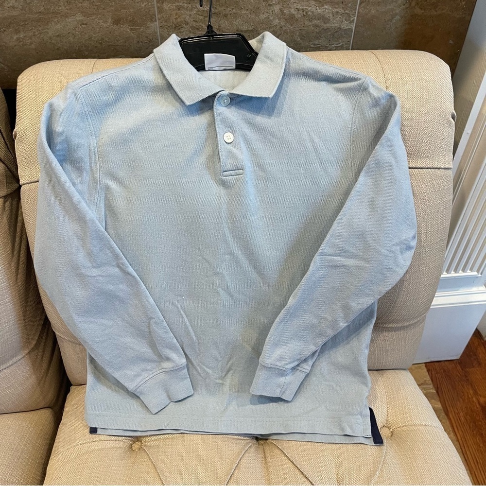 Hanna Andersson Polo Long sleeve Shirt Sz 10 Light Blue Top 100% Organic Cotton